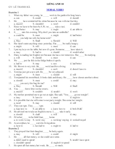 Bài tập ôn Khối 10 môn Tiếng Anh, Vật lý, Sinh học, Toán