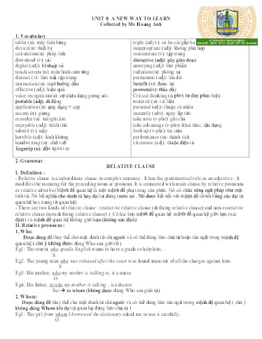 Bài tập ôn tập Tiếng Anh 10 - Unit 8: A new way to learn