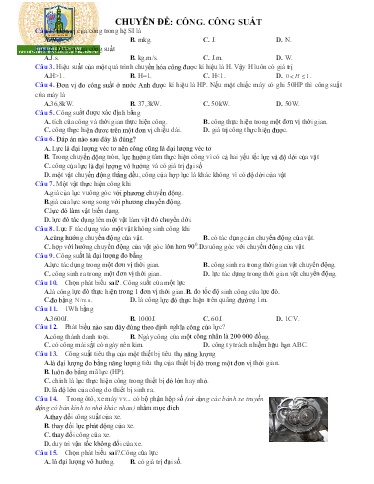 Bài tập Vật lí 10 - Chuyên đề: Công. Công suất