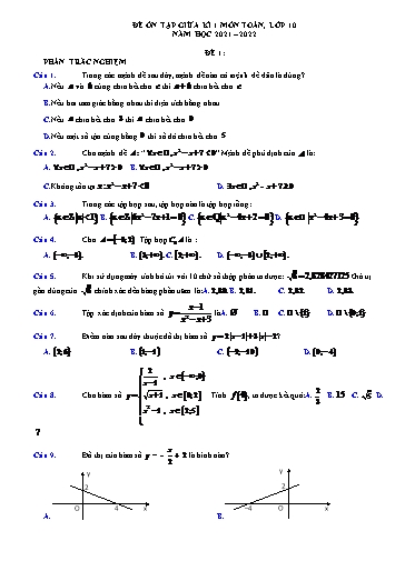 Bộ 5 đề ôn tập giữa kì 1 môn Toán 10 - Năm học 2021-2022 (Có đáp án)