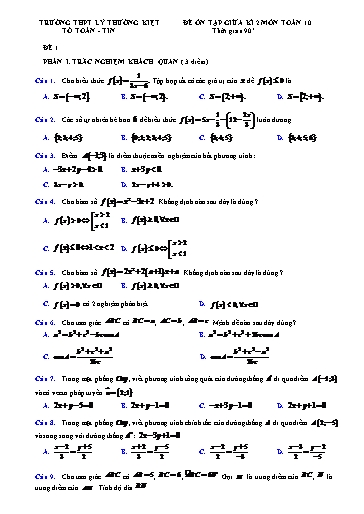 Bộ 5 đề ôn tập giữa kì 2 môn Toán 10 - Trường THPT Lý Thường Kiệt