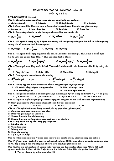Bộ 6 đề minh họa kiểm tra cuối kì 2 môn Vật lí 10 - Trường THPT Thuận Thành số 1 2021-2022 (Có đáp án)