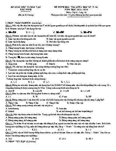Bộ 8 đề minh họa Giữa kì 2 môn Vật lí 10 - Trường THPT Thuận Thành 1 2023-2024 (Có đáp án)