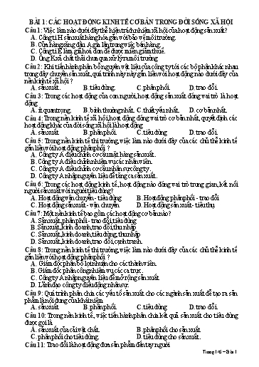 Bộ câu hỏi trắc nghiệm ôn tập học kì 1 môn GDKT & PL 10 (Kết nối tri thức)