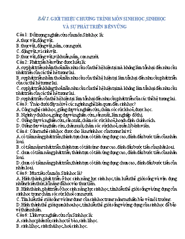 Bộ trắc nghiệm và tự luận ôn tập học kì 1 môn Sinh học 10