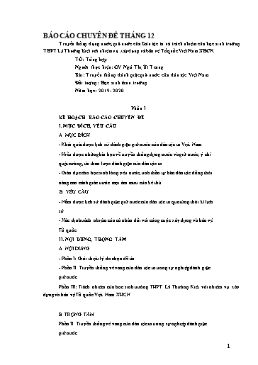 Chuyên đề Truyền thống dựng nước, giữ nước của Dân tộc ta và trách nhiệm của học sinh trường THPT Lý Thường Kiệt với nhiệm vụ xây dựng và bảo vệ Tổ quốc Việt Nam XHCN