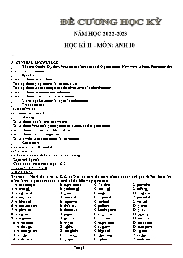 Đề cương học kì 2 môn Tiếng Anh 10 - Năm học 2022-2023