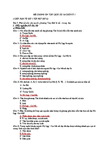 Đề cương ôn tập học kì 1 môn Lịch sử 10 - Trường THPT Lý Thường Kiệt