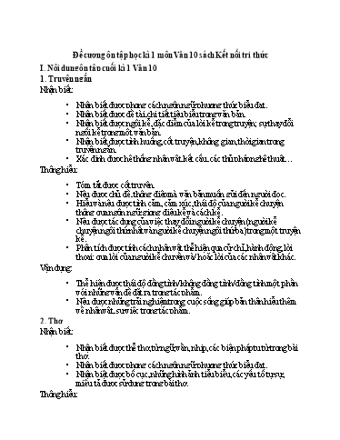 Đề cương ôn tập học kì 1 môn Ngữ văn 10 (Kết nối tri thức)