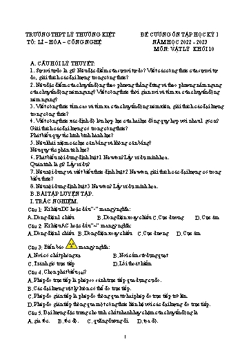 Đề cương ôn tập học kì 1 môn Vật lí 10 - Trường THPT Lý Thường Kiệt