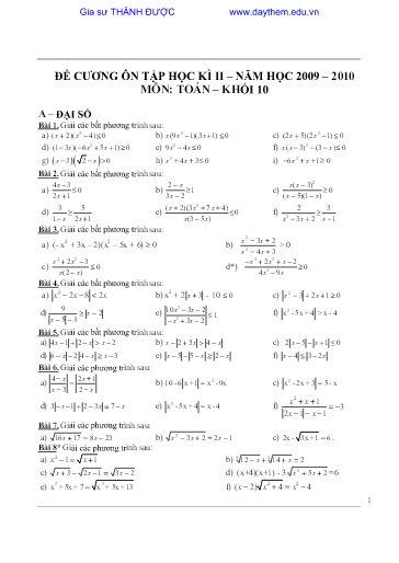 Đề cương ôn tập học kì II môn Toán 10