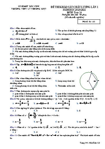 Đề khảo sát chất lượng (Lần 1) môn Toán 10 - Trường THPT Lý Thường Kiệt 2020-2021 (Có đáp án)
