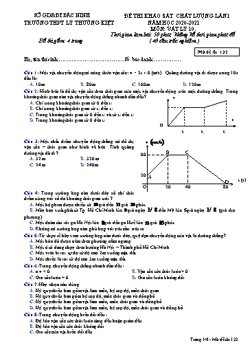 Đề khảo sát chất lượng (Lần 1) môn Vật lí 10 - Trường THPT Lý Thường Kiệt 2020-2021 (Có đáp án)