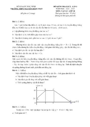Đề khảo sát chất lượng (Lần 1) môn Vật lí 10 - Trường THPT Nguyễn Đăng Đạo 2022-2023 (Có đáp án)
