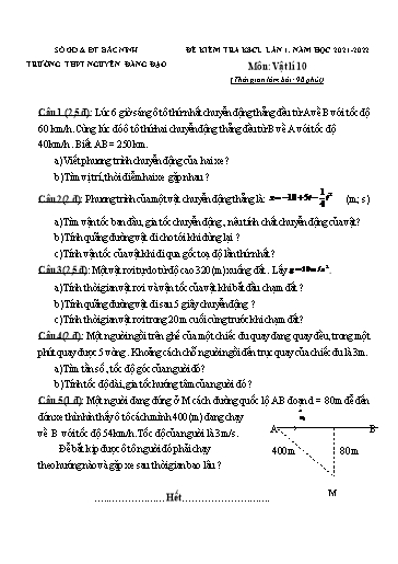 Đề khảo sát chất lượng (Lần 1) môn Vật lí 10 - Trường THPT Nguyễn Đăng Đạo 2021-2022 (Có đáp án)