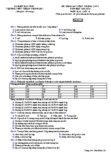 Đề khảo sát chất lượng (Lần 2) môn Sinh học 10 - Trường THPT Thuận Thành số 1 2022-2023 (Có đáp án)