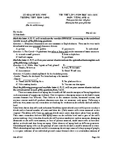 Đề khảo sát chất lượng (Lần 2) môn Tiếng Anh 10 - Trường THPT Hàm Long 2021-2022 (Có đáp án)