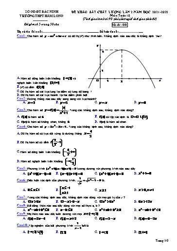 Đề khảo sát chất lượng (Lần 2) môn Toán 10 - Trường THPT Hàm Long 2021-2022 (Có đáp án)