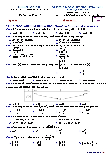 Đề khảo sát chất lượng (Lần 2) môn Toán 10 - Trường THPT Nguyễn Đăng Đạo 2022-2023 (Có đáp án)