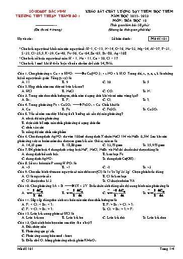 Đề khảo sát chất lượng (Lần 3) môn Hóa học 10 - Trường THPT Thuận Thành số 1 2022-2023 (Có đáp án)