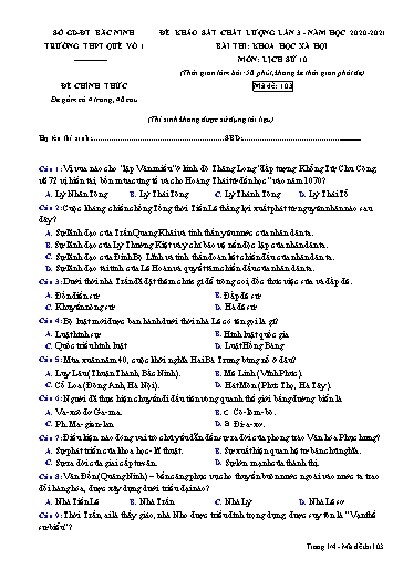 Đề khảo sát chất lượng (Lần 3) môn Lịch sử 10 - Trường THPT Quế Võ số 1 2020-2021 (Có đáp án)