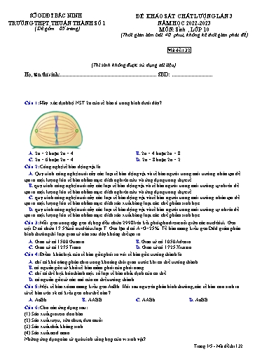 Đề khảo sát chất lượng (Lần 3) môn Sinh học 10 - Trường THPT Thuận Thành số 1 2022-2023 (Có đáp án)