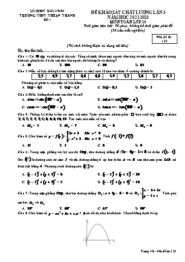 Đề khảo sát chất lượng (Lần 3) môn Toán 10 - Trường THPT Thuận Thành số 1 2022-2023 (Có đáp án)