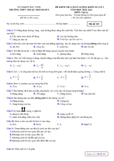 Đề khảo sát chất lượng (Lần 3) môn Vật lí 10 - Trường THPT Thuận Thành số 1 2022-2023 (Có đáp án)