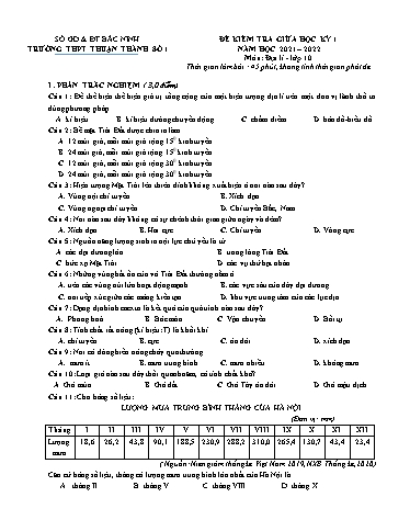 Đề kiểm tra giữa học kì 1 môn Địa lí 10 - Trường THPT Thuận Thành số 1 2021-2022 (Có đáp án)
