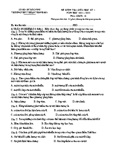 Đề kiểm tra giữa học kì 1 môn GDCD 10 - Trường THPT Thuận Thành số 1 2021-2022 (Có đáp án)