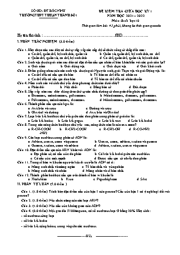 Đề kiểm tra giữa học kì 1 môn Sinh học 10 - Trường THPT Thuận Thành số 1 2021-2022 (Có đáp án)