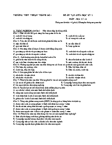 Đề minh họa Giữa kì 2 môn Địa lí 10 - Trường THPT Thuận Thành 1 2023-2024 (Có đáp án)