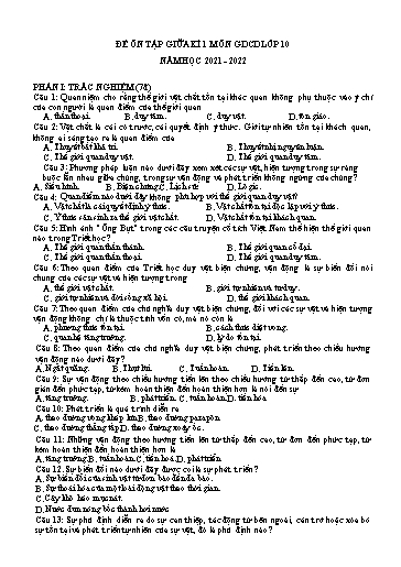 Đề ôn tập giữa kì 1 môn GDCD 10 - Năm học 2021-2022 (Có đáp án)