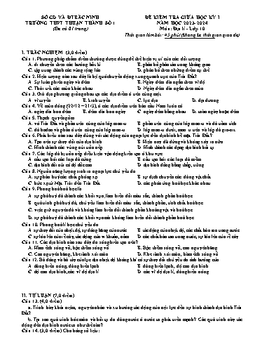 Đề ôn tập kiểm tra giữa kì 1 môn Địa lí 10 - Trường THPT Thuận Thành số 1 2023-2024 (Có đáp án)