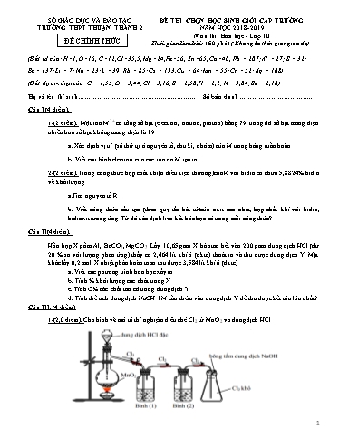 Đề thi chọn HSG cấp trường môn Hóa học 10 - Trường THPT Thuận Thành số 2 2018-2019 (Có đáp án)