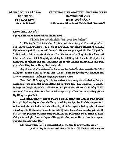 Đề thi chọn HSG môn Ngữ văn 10 cụm Lạng Giang - Sở GD&ĐT Bắc Giang 2018-2019 (Có đáp án)