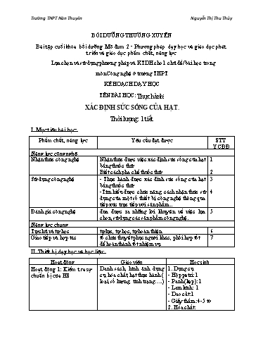 Giáo án Công nghệ 10 - Bài 5, Thực hành: Xác định sức sống của hạt - Nguyễn Thị Thu Thủy