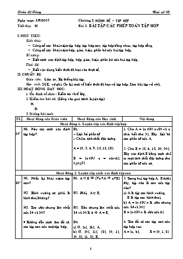 Giáo án Đại số 10 (cơ bản) - Bài 3: Bài tập Các phép toán tập hợp - Trần Sĩ Tùng