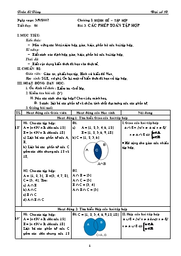 Giáo án Đại số 10 (cơ bản) - Bài 3: Các phép toán tập hợp - Trần Sĩ Tùng
