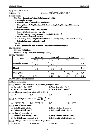 Giáo án Đại số 10 (cơ bản) - Bài dạy: Kiểm tra học kì I - Trần Sĩ Tùng