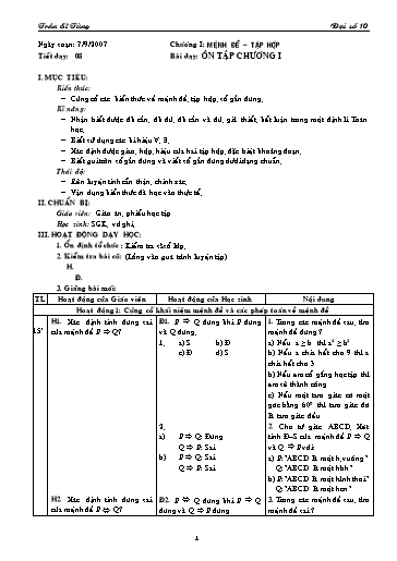 Giáo án Đại số 10 (cơ bản) - Bài dạy: Ôn tập chương I - Trần Sĩ Tùng