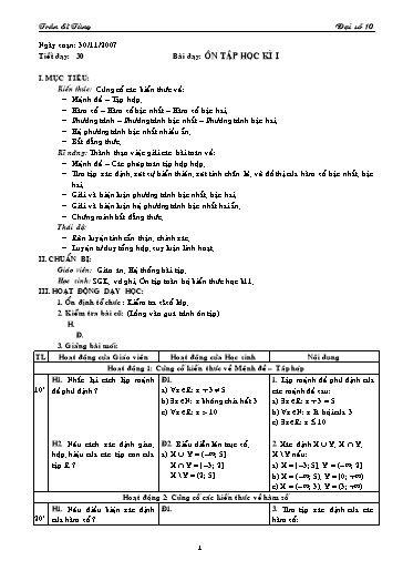 Giáo án Đại số 10 (cơ bản) - Bài dạy: Ôn tập học kì I - Trần Sĩ Tùng