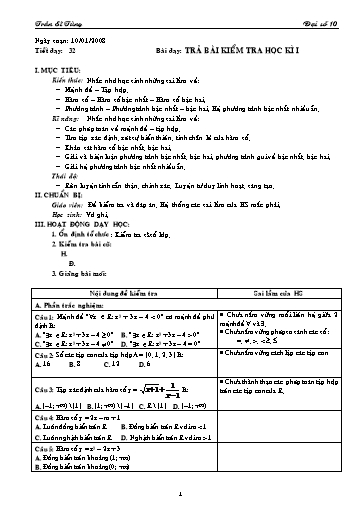 Giáo án Đại số 10 (cơ bản) - Bài dạy: Trả bài Kiểm tra học kì I - Trần Sĩ Tùng