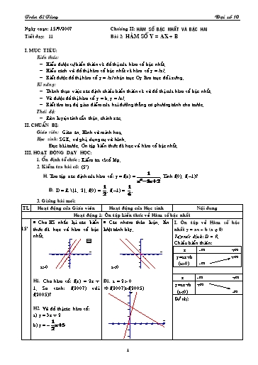 Giáo án Đại số 10 (cơ bản) - Chương II, Bài 2: Hàm số y=ax+ b - Trần Sĩ Tùng