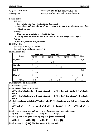 Giáo án Đại số 10 (cơ bản) - Chương II, Bài dạy: Kiểm tra viết chương I, II - Trần Sĩ Tùng