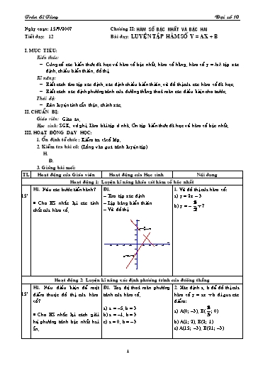 Giáo án Đại số 10 (cơ bản) - Chương II, Bài dạy: Luyện tập Hàm số y=ax+ b - Trần Sĩ Tùng