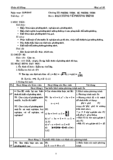 Giáo án Đại số 10 (cơ bản) - Chương III, Bài 1: Đại cương về phương trình - Trần Sĩ Tùng