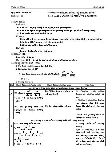 Giáo án Đại số 10 (cơ bản) - Chương III, Bài 1: Đại cương về phương trình (tiếp theo) - Trần Sĩ Tùng