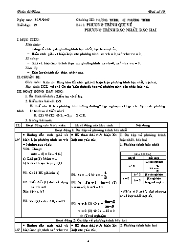 Giáo án Đại số 10 (cơ bản) - Chương III, Bài 2: Phương trình qui về phương trình bậc nhất, bậc hai - Trần Sĩ Tùng