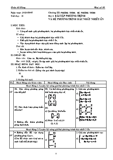 Giáo án Đại số 10 (cơ bản) - Chương III, Bài 3: Phương trình và hệ phương trình bậc nhất nhiều ẩn (tiết 3) - Trần Sĩ Tùng